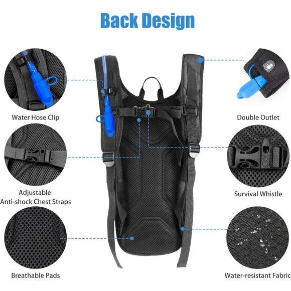 Zavothy Hydration Backpack With 2L Water Bladder For Hiking & Cycling Running - Picture 3 of 10